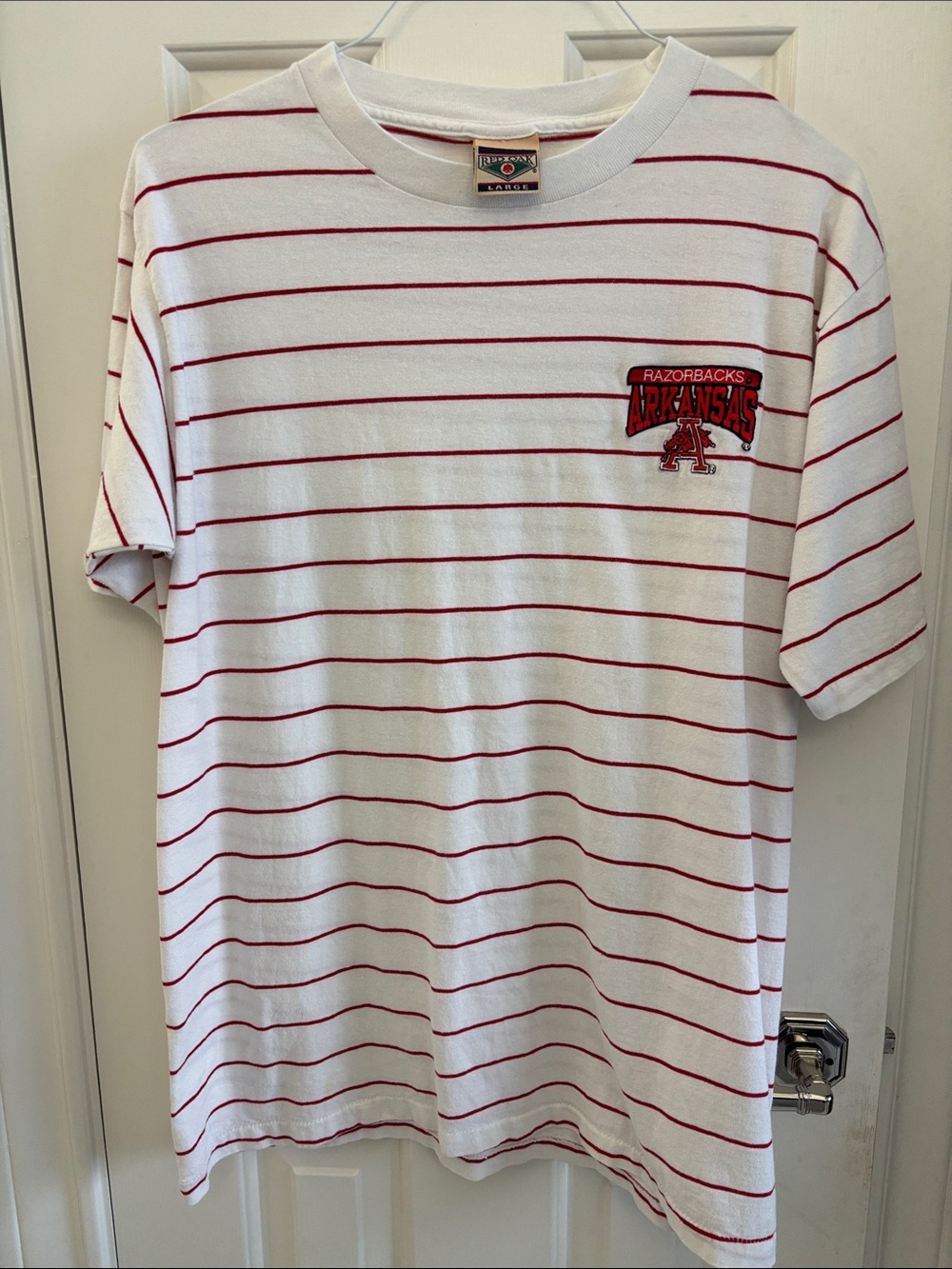 University of Arkansas White & Red Striped Short-Sleeve Tee
